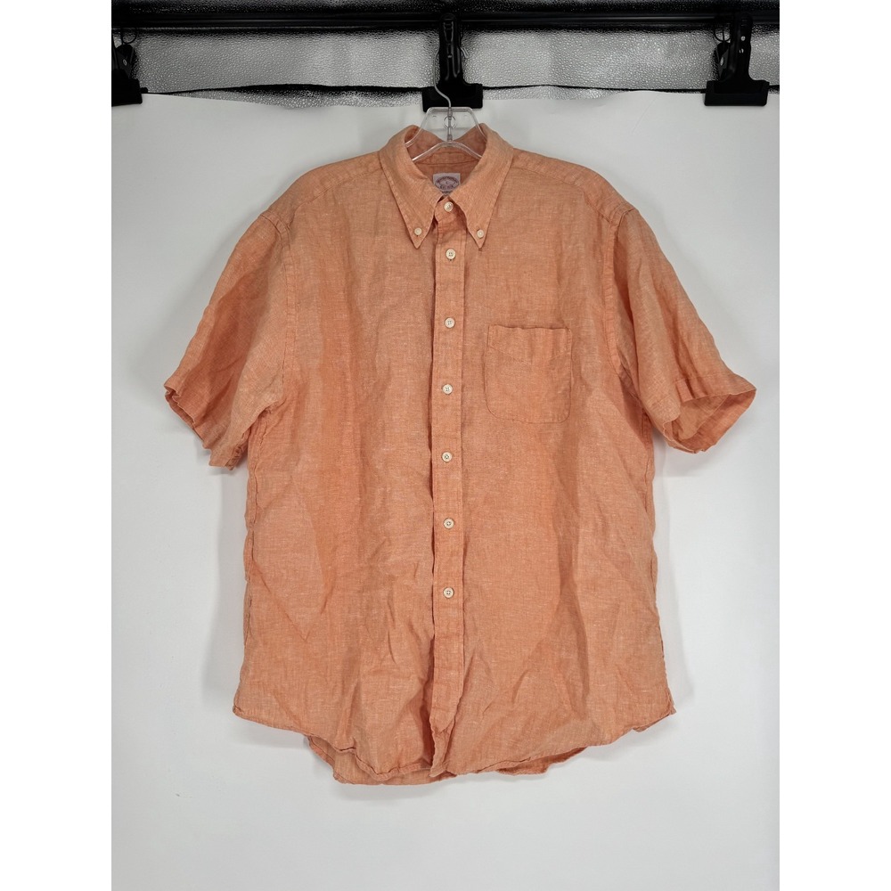 Brooks Brothers The Original Polo Shirt 100% Linen Short Sleeve Button Down Larg